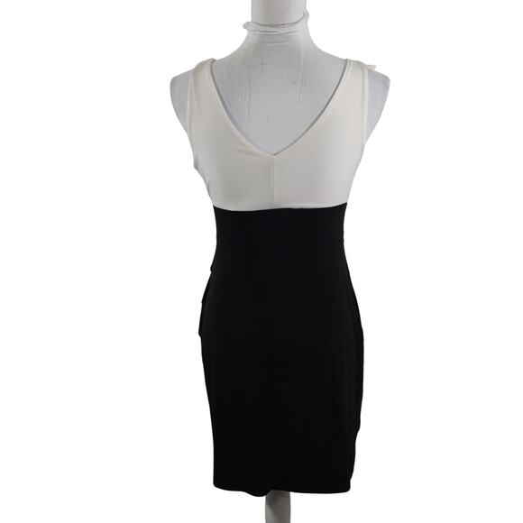 EN FOCUS STUDIO! CREAM OVER BLACK ALL STRETCH ROSE EMBELLISHED DRESS! SZ 4 - Picture 6 of 11